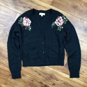 Jessica Simpson Black Cardigan Sequin Floral Roses